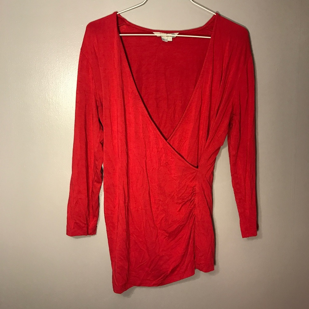Boden Ruched Wrap Red Long Sleeve Top